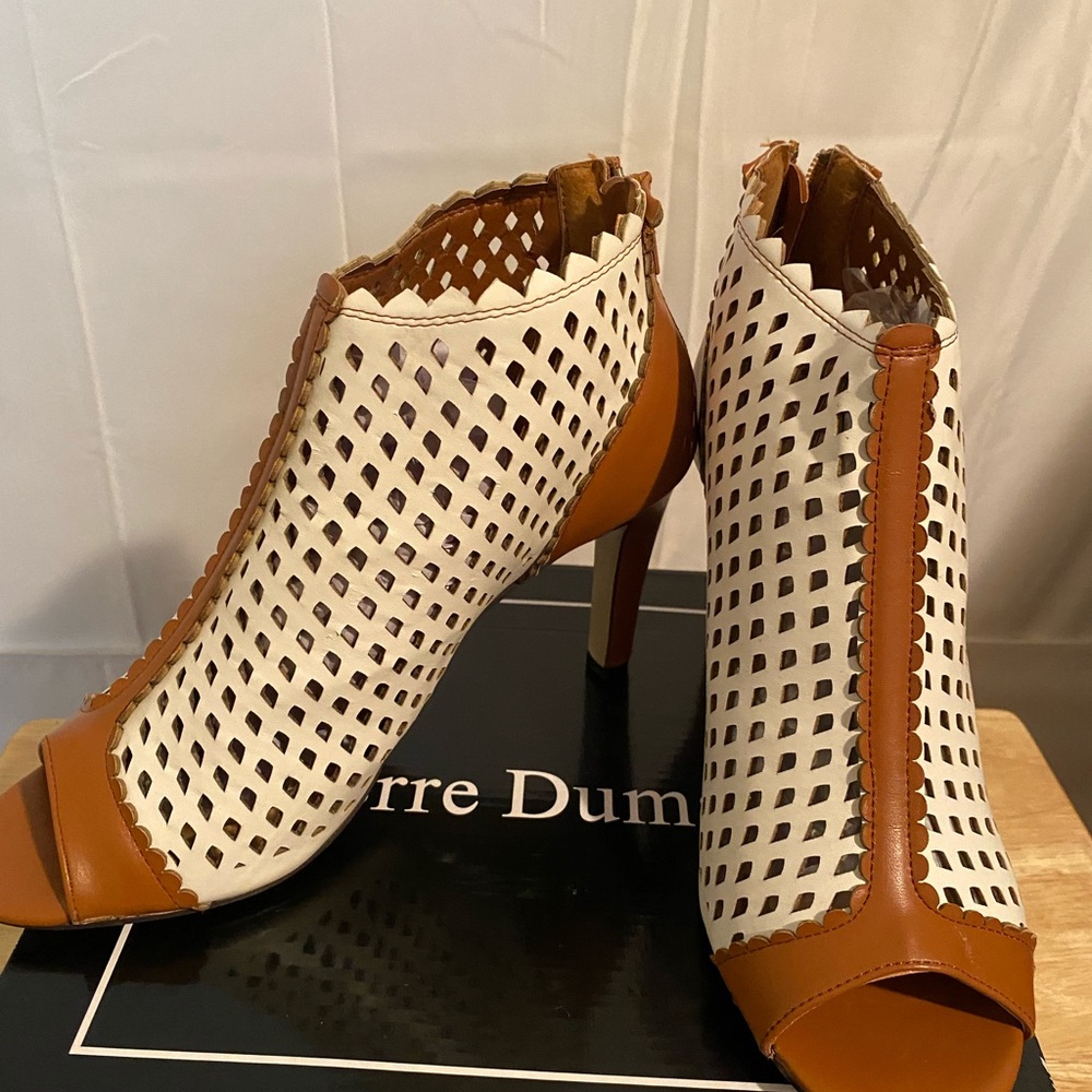Pierre Dumas Cream and Tan Ankle Booties with Woven Design